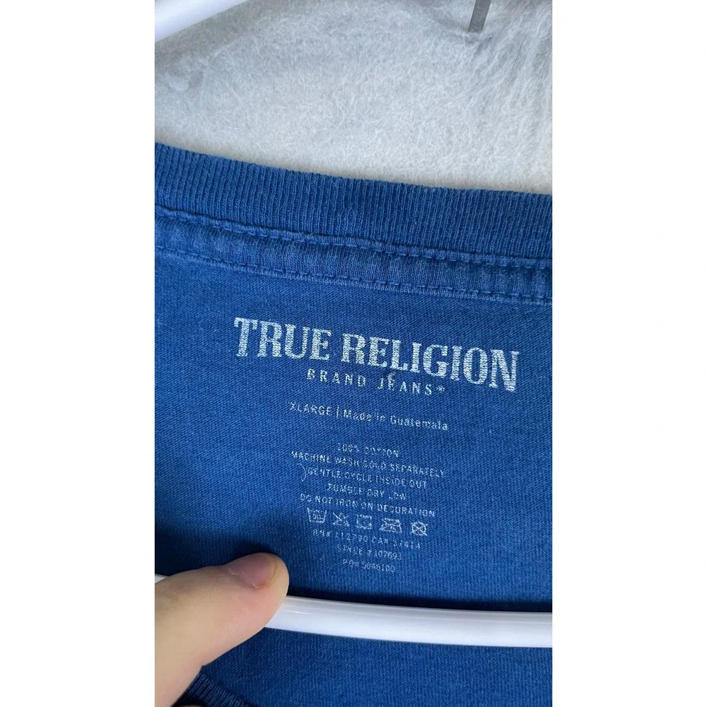 True Religion T-Shirt Mens XL Blue Excellent Buddha Horseshoe Graphic Tee